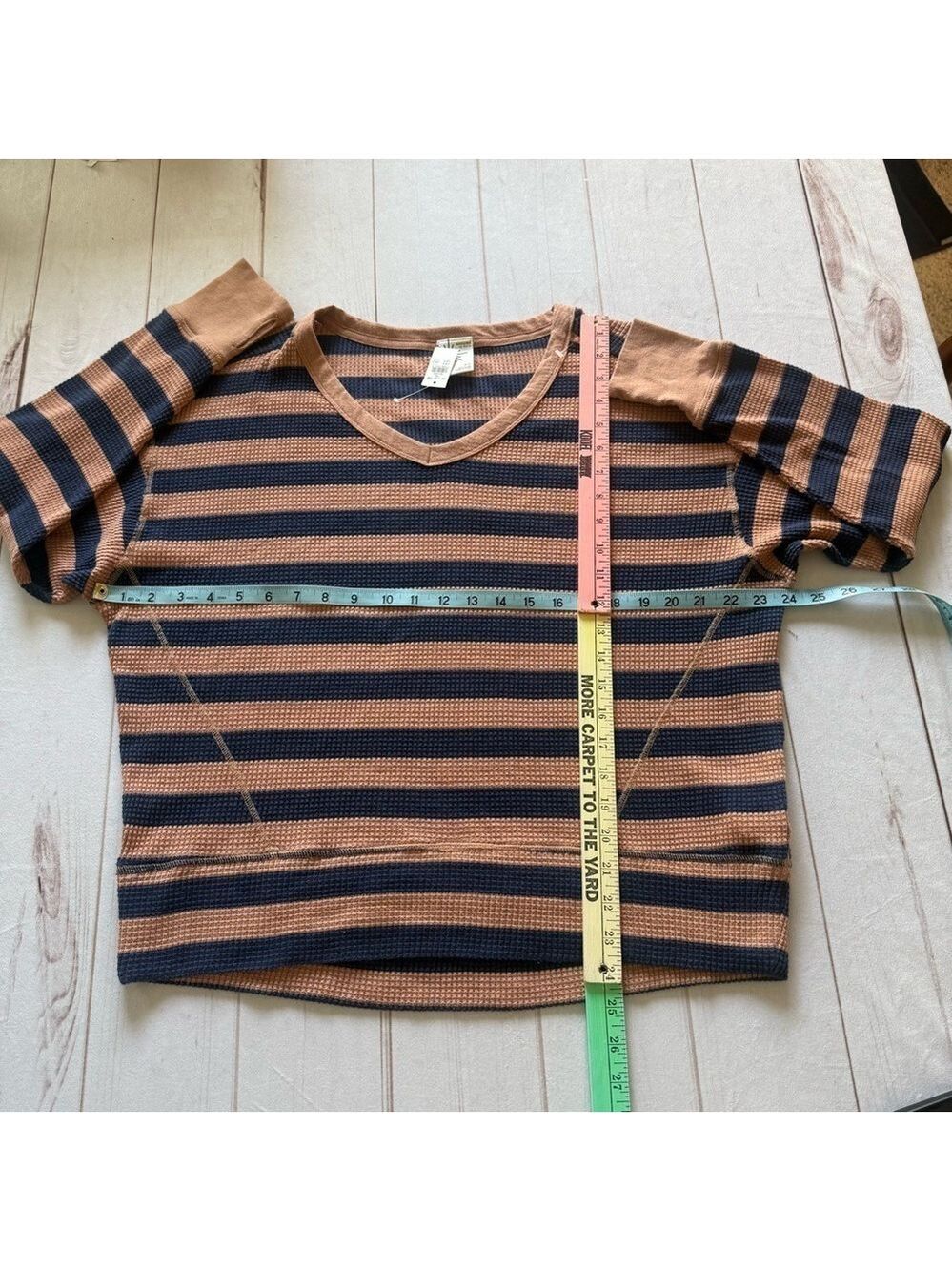 NWT OFFLINE By Aerie Wow! Waffle Oversized T-Shirt Striped V-Neck Tan Sweater S - Picture 16 of 16